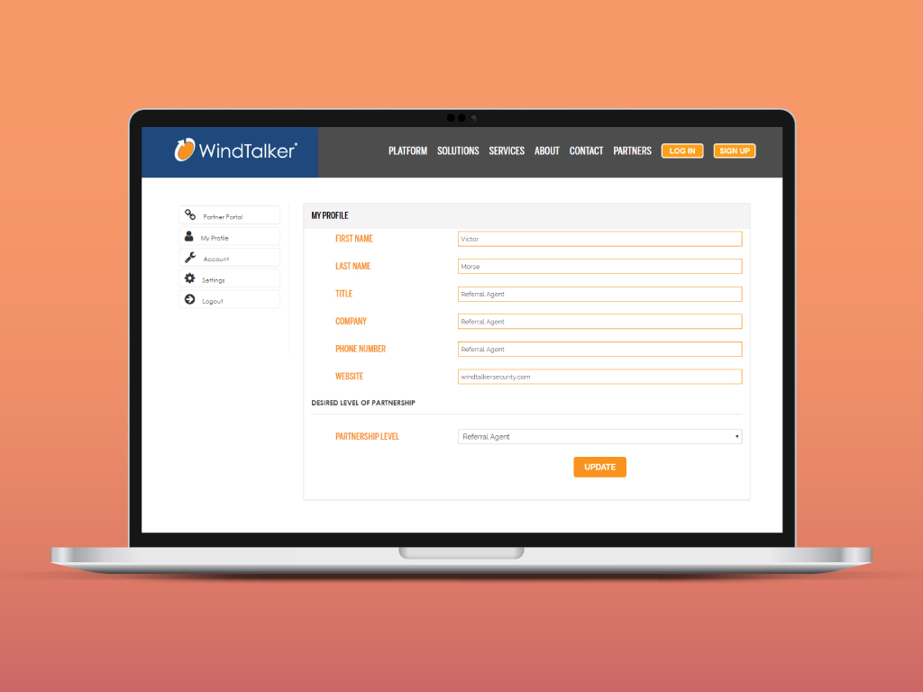 WindTalker Website - Partner Account Page